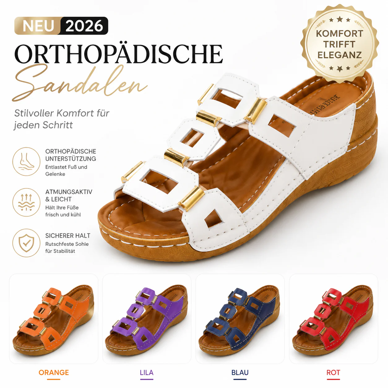 🔥 Neuheit 2026: Einfarbige Keilsandalen mit Cut-outs — Super bequem! 👍